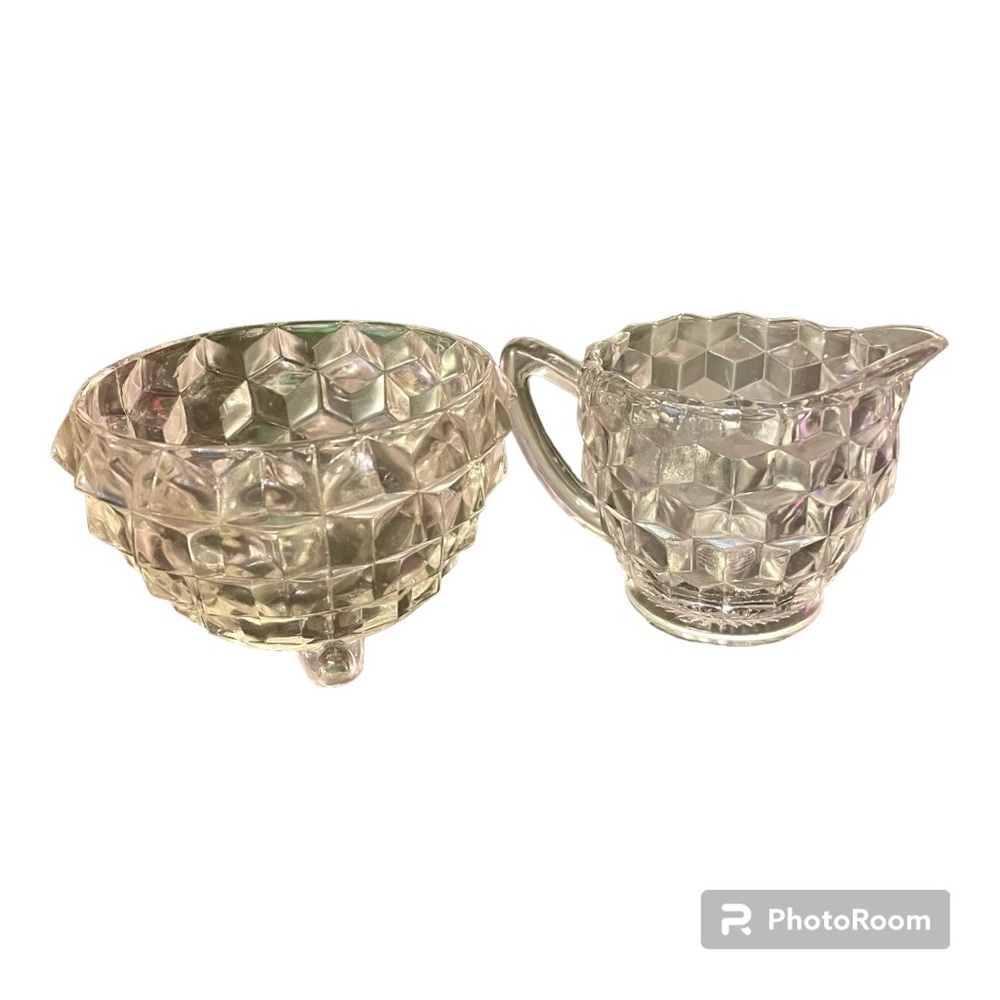 Fostoria pressed clear glass cubist | open sugar & creamer | a classic pair!!!!!
